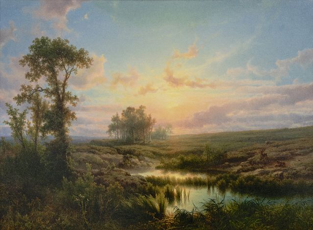 Cornelis Lieste | Sonnenüberflutete Landschaft, Öl auf Holz, 58,1 x 79,9 cm, Unterzeichnet u.l. und zu datieren um 1855