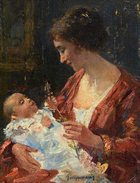 Simon Maris | Mutter und Kind, Öl auf Leinwand, 29,0 x 22,5 cm, Unterzeichnet m.u.