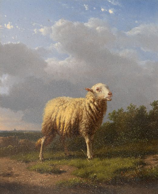 Eugène Verboeckhoven | Schaf in einer Landschaft, Öl auf Tafel, 17,6 x 14,4 cm, Unterzeichnet u.l. und datiert 1855