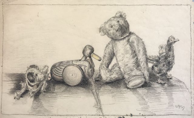Edith Pijpers | Spielzeugtiere, Kreide auf Papier, 40,1 x 64,7 cm, Unterzeichnet u.r. und datiert 1906
