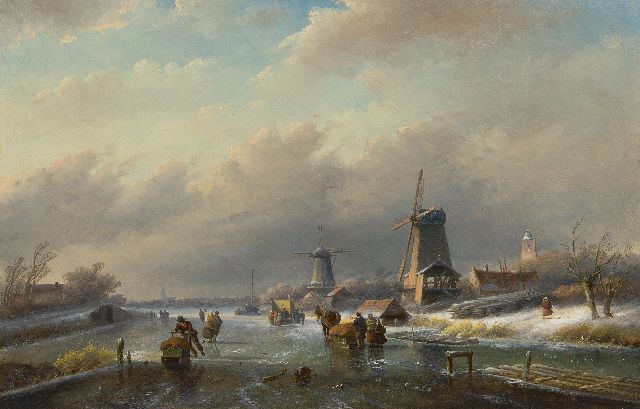Jan Jacob Spohler | Winterliche Kanallandschaft mit Windmühlen, Öl auf Tafel, 40,5 x 62,9 cm, Unterzeichnet u.l.