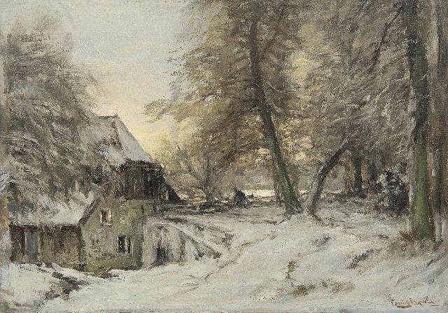Louis Apol | Bauernhof im Winterwald, Öl auf Leinwand, 42,4 x 60,7 cm, Unterzeichnet u.r.
