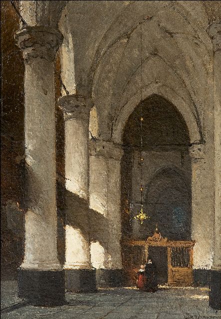 Johannes Bosboom | Das Interieur der Grossen oder Sint-Jacobskirche in Den Haag, Öl auf Tafel, 24,5 x 17,6 cm, Unterzeichnet u.r.