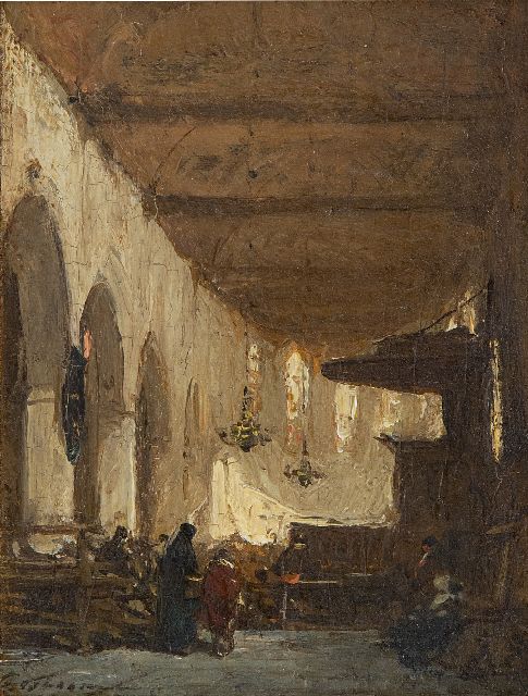 Johannes Bosboom | Die Bakenesserkirche in Haarlem, Öl auf Holz, 13,7 x 10,9 cm, Unterzeichnet u.l.