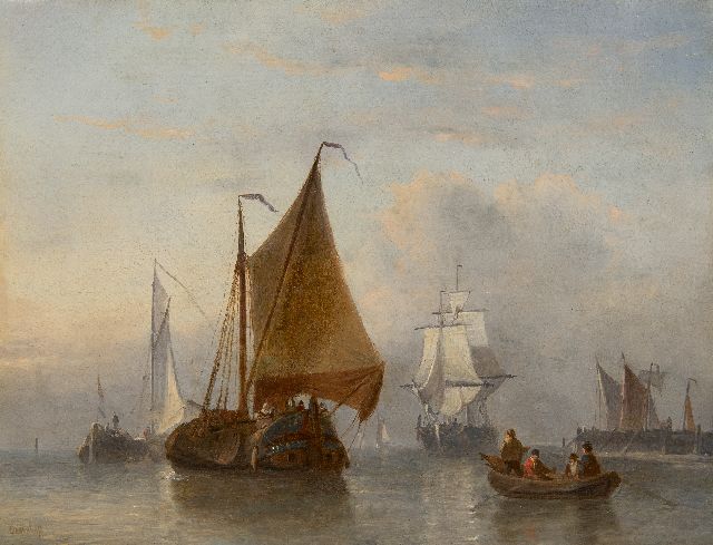 George Willem Opdenhoff | Schiffe auf ruhiger See, Öl auf Tafel, 27,9 x 36,2 cm, Unterzeichnet u.l.