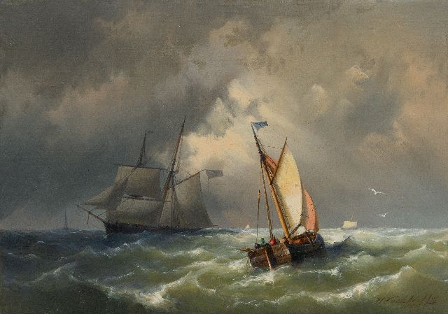 Hermanus Koekkoek jr. | Fischerboote auf rauem Meer, Öl auf Leinwand, 25,3 x 35,3 cm, Unterzeichnet u.r. und datiert 1860