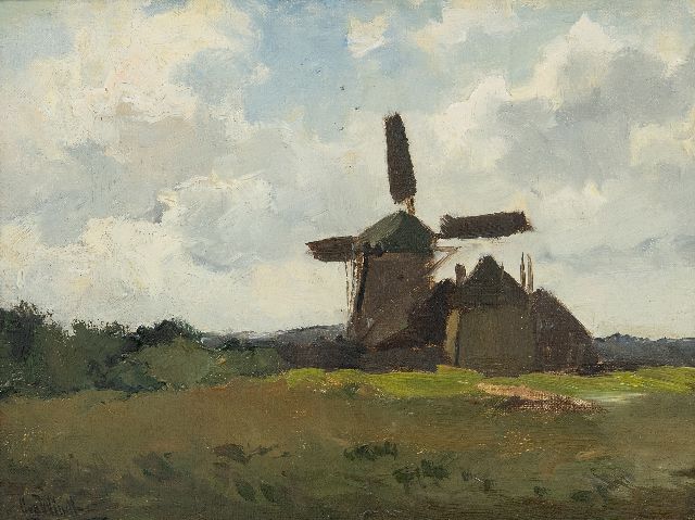 Chris van der Windt | Landschaft mit Poldermühle, Öl auf Leinwand auf Holz, 22,3 x 28,2 cm, Unterzeichnet u.l.
