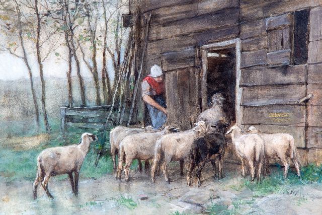 Anton Mauve | Schafe kommen nach Hause, Aquarell auf Papier, 33,8 x 47,2 cm, Unterzeichnet u.r.