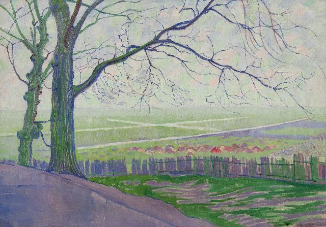 Schuhmacher W.G.C.  | Landschaft bei Hillegersberg mit Bäume im Vordergrund, Öl auf Leinwand 56,5 x 80,7 cm, Unterzeichnet u.r. und datiert 1915