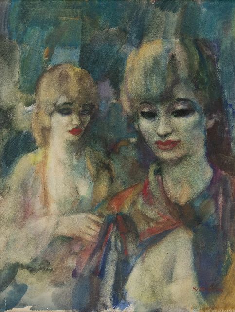 Raphaël de Buck | Zwei Frauen im Café, Aquarell auf Papier, 69,0 x 53,0 cm, Unterzeichnet u.r.
