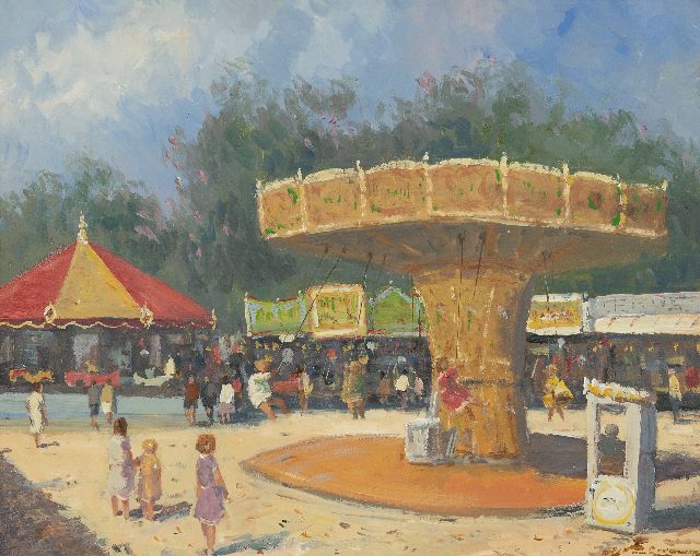 Joop van Leeuwen | Auf dem Jahrmarkt, Öl auf Holzfaser, 40,2 x 50,2 cm, Unterzeichnet u.r.