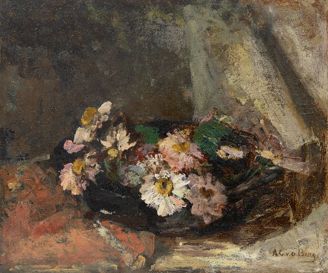 Berg A.C. van den | Margeriten in einer Treibschüssel, Öl auf Holz 35,0 x 41,1 cm, Unterzeichnet u.r.