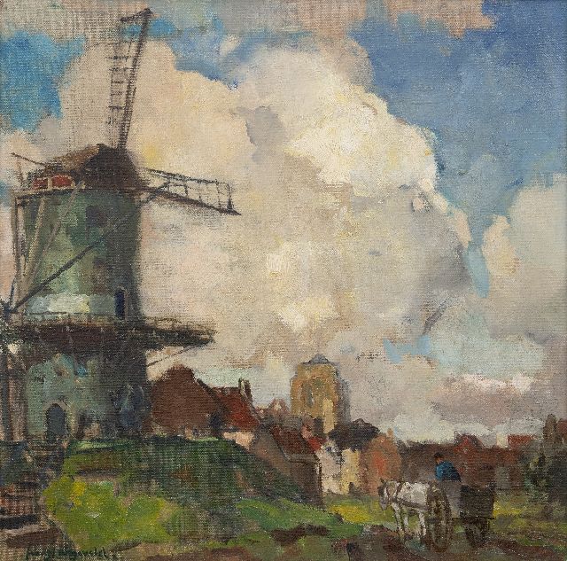 Frans Langeveld | Blick in Zierikzee mit dem 'Dikke Toren', Öl auf Leinwand, 40,1 x 40,1 cm, Unterzeichnet u.l.