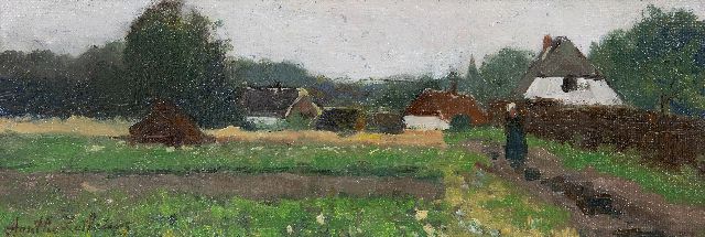 Agatha Zethraeus | Dorfansicht mit Bauernhof, Öl auf Leinwand  auf Holzfaser, 12,7 x 34,8 cm, Unterzeichnet u.l.