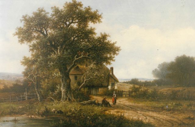 Hendrik Pieter Koekkoek | Auf dem Bauernhof, Öl auf Leinwand, 30,5 x 45,5 cm, Unterzeichnet r.u.