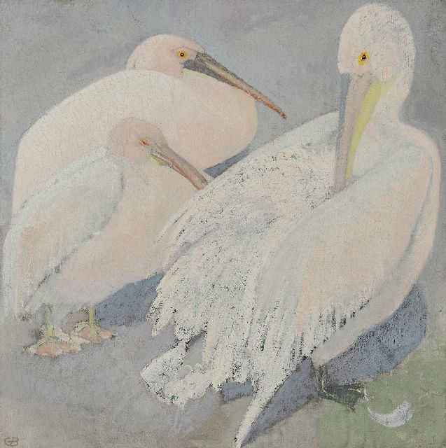 Greta Bruigom | Drei Pelikane, Öl auf Leinwand, 60,3 x 60,1 cm, Unterzeichnet u.l. mit Monogramm