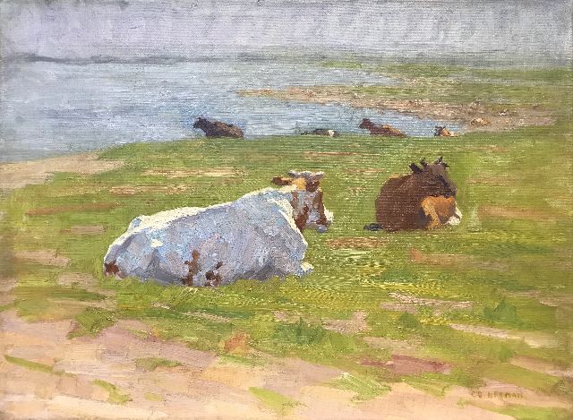 Co Breman | Kühe in der Wiese (bei der  IJssel), Öl auf Leinwand, 28,2 x 38,4 cm, Unterzeichnet u.r.