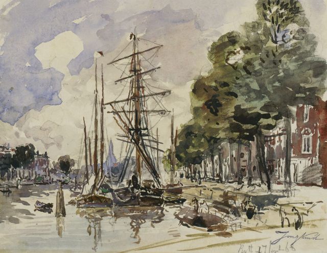 Johan Barthold Jongkind | Rotterdamer Hafen mit der Zuiderkerk im Hintergrund, Aquarell auf Papier, 23,5 x 29,5 cm, Unterzeichnet u.r. und datiert '68