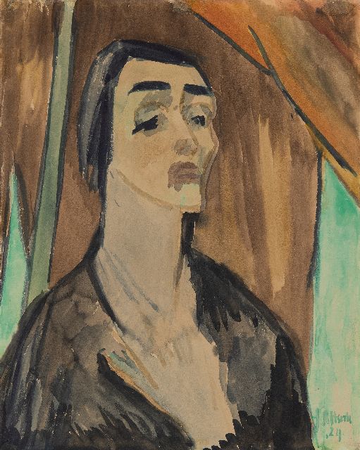 Jan Altink | Porträt von Frau Georges Duhamel die ein Gedicht rezitiert, Tinte und Aquarell auf Papier, 54,6 x 43,3 cm, Unterzeichnet u.r. und datiert '24