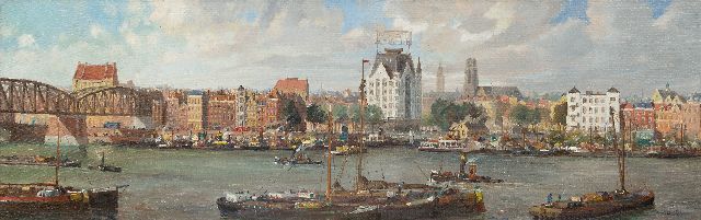 Henk Welther | Panorama von Rotterdam mit dem 'Witte Huis' und links die alte Eisenbahnbrücke, Öl auf Leinwand, 40,1 x 125,1 cm, Unterzeichnet u.r.