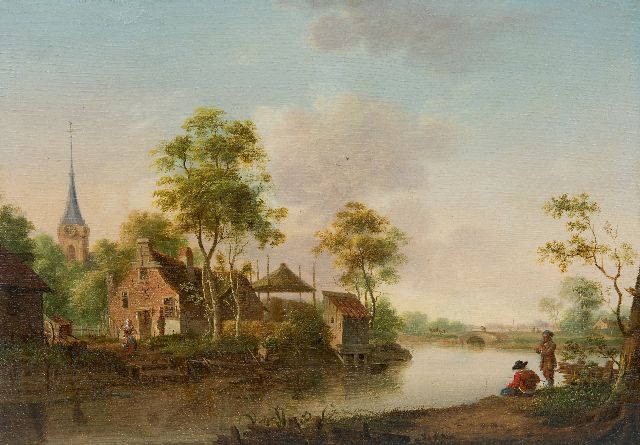 Hollandse School, 18e eeuw | Holländischer Landschaft, Öl auf Tafel, 32,3 x 45,8 cm