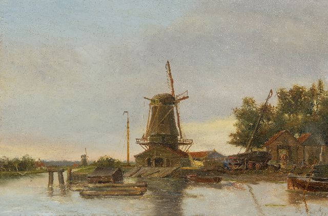 Bernard van Beek | Holzsägewerk und Hof auf dem Wasser, Öl auf Holz, 38,2 x 57,9 cm, Unterzeichnet u.r. und datiert '95