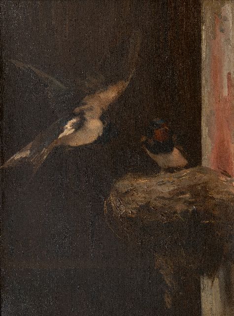 Cornelis Samuel Stortenbeker | Schwalben die sich einnisten, Öl auf Leinwand, 46,6 x 34,7 cm, Unterzeichnet u.l. mit Initialen