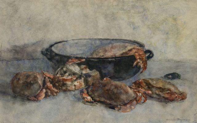 Bogman jr. H.A.C.  | Stilleben mit Krabbe, Aquarell auf Papier 47,2 x 75,2 cm, Unterzeichnet u.r.