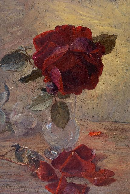 Johanna Haverkamp-Machwirth | Stilleben mit Rosen, Öl auf Tafel, 32,9 x 22,5 cm, Unterzeichnet u.l. und datiert '26
