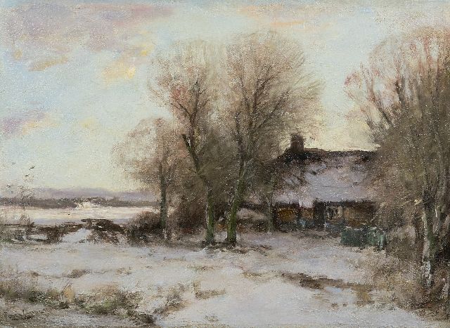 Louis Apol | Bauernhof in beschneiter Landschaft, Öl auf Leinwand, 34,3 x 46,2 cm, Unterzeichnet u.l.