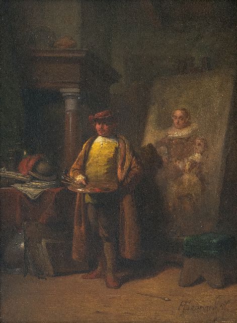 Hendricus Johannes Scheeres | Rembrandt in seiner Werkstatt, Öl auf Tafel, 20,5 x 15,0 cm, Unterzeichnet r.u. und datiert '57