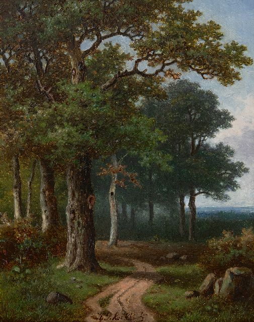 Hendrik Pieter Koekkoek | Waldweg, Öl auf Holz, 16,0 x 12,8 cm, Unterzeichnet u.m.
