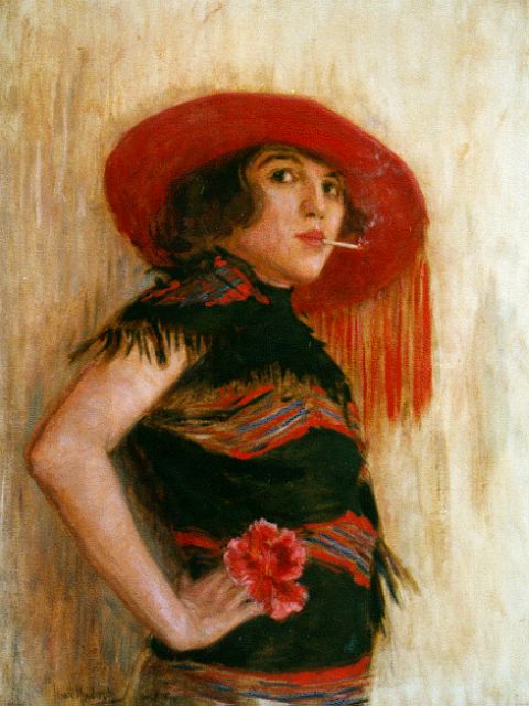 Minderop H.E.M.  | A portrait of Fien de la Mar with a cigarette, Öl auf Leinwand 81,0 x 60,5 cm, signed l.l.