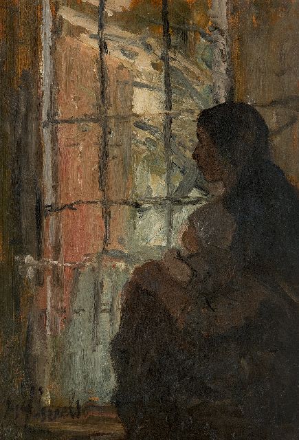 Jozef Israëls | Mutter und Kind am Fenster, Öl auf Holz, 38,6 x 27,1 cm, Unterzeichnet u.l.