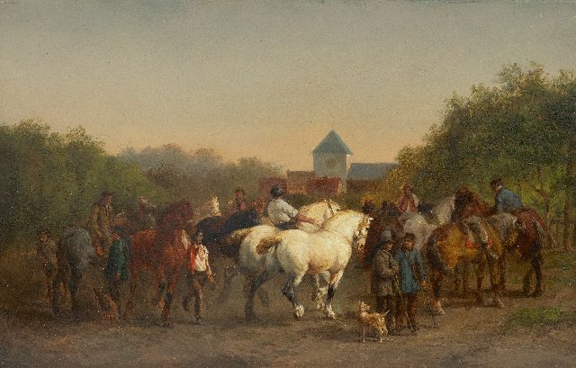 Cornelis Albertus Johannes Schermer | Pferdemarkt, Öl auf Holz, 25,7 x 39,9 cm, Unterzeichnet u.l.