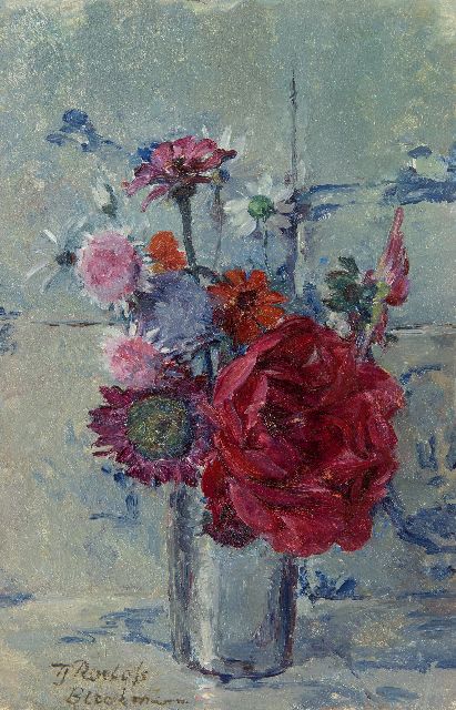 Tjieke Roelofs-Bleckmann | Blumenstilleben, Öl auf Holz, 29,8 x 18,8 cm, Unterzeichnet u.l.