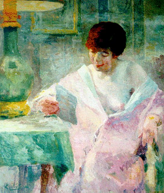 Pieters E.  | Reading a letter, Öl auf Leinwand 75,0 x 63,5 cm, signed l.l.