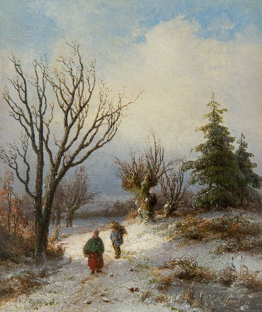 Hendrik Manfried Haus | Holtzsammler aug schneebedecktem Weg, Öl auf Tafel, 17,7 x 15,1 cm, Unterzeichnet u.r.