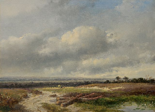 Andreas Schelfhout | Panoramalandschaft mit holländischen Wolken, Öl auf Tafel, 17,8 x 24,0 cm, Unterzeichnet u.l.