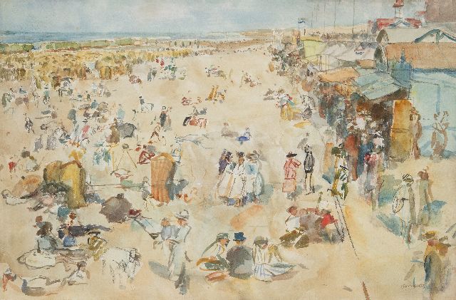 Isaac Israels | Ein lebhafter Tag auf dem Strand von Scheveningen, Aquarell auf Papier, 33,7 x 50,5 cm, Unterzeichnet u.r. und zu datieren um 1920