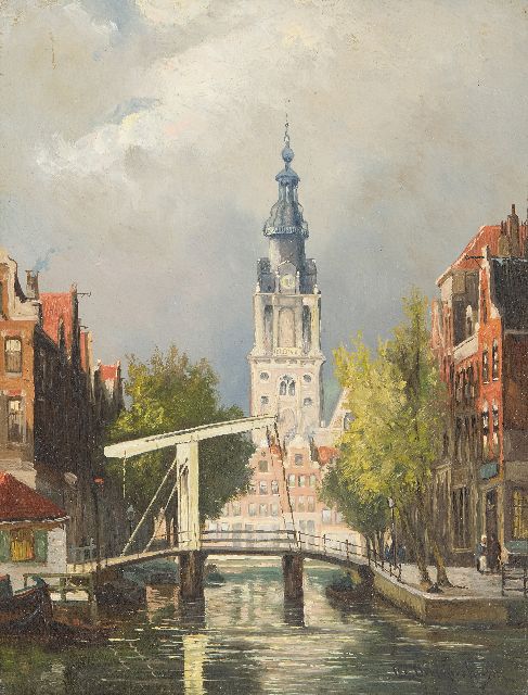 Christiaan Dommelshuizen | Stadtansicht Amsterdam mit der Zuiderkerk, Öl auf Holz, 22,8 x 17,7 cm, Unterzeichnet u.r.