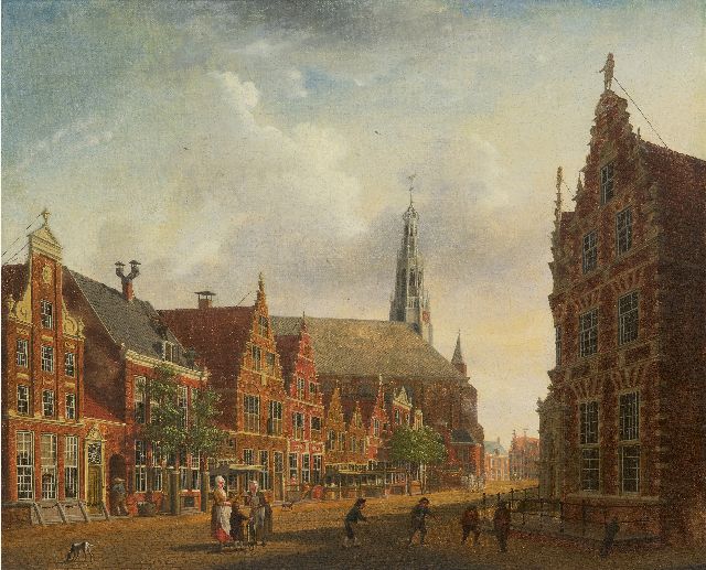 Isaac Ouwater | Sicht auf die Nieuwstraat in Hoorn, Öl auf Leinwand, 36,7 x 43,8 cm, Unterzeichnet u.r. und datiert 1785