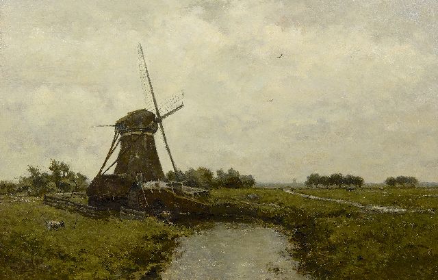 Paul Joseph Constantin Gabriel | Windmühle bei Leidschendam, Öl auf Tafel, 39,4 x 60,0 cm, Unterzeichnet u.l.