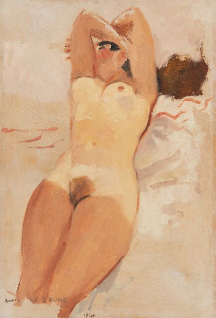 Raoul Lejeune | Sonnenbadender Akt, Öl auf Leinwand auf Holz, 50,5 x 34,2 cm, Unterzeichnet u.l. und datiert 1934