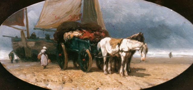 Jan H.B. Koekkoek | Unloading the catch, Öl auf Holz, oval, 12,0 x 24,3 cm, signed l.l.