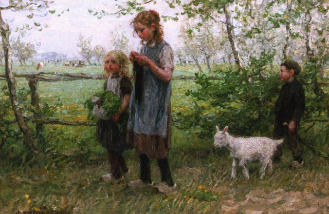 Zoetelief Tromp J.  | Children and a goat, Blaricum, Öl auf Leinwand 69,0 x 95,0 cm, signed l.l.