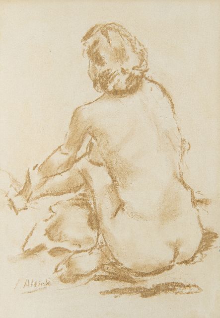 Jan Altink | Sitzender Akt auf den Rücken gesehen, Kreide auf Papier, 46,0 x 33,0 cm, Unterzeichnet u.l.