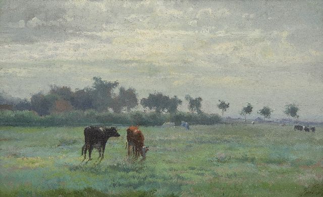 Anton Mauve | Kühe in einer Weide, Öl auf Papier auf Tafel, 24,7 x 40,1 cm, Unterzeichnet u.r. mit Initialen und zu datieren um 1870