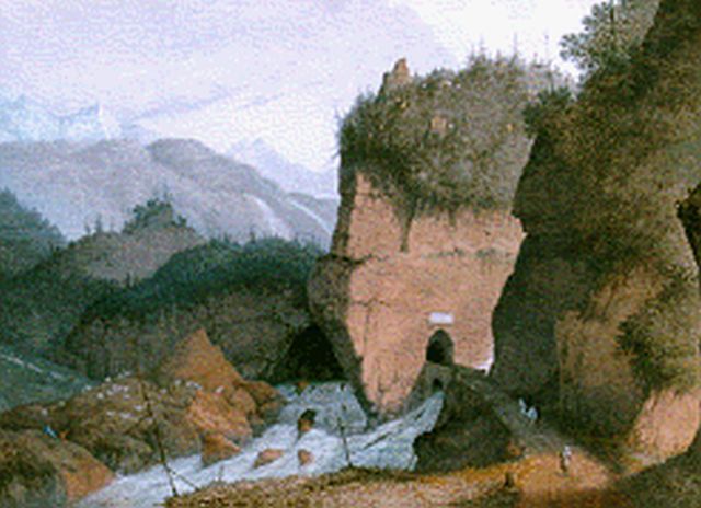 Josephus Augustus Knip | Val van de Tesfino, Gouache auf Papier, 39,5 x 57,4 cm, gesigneerd niet