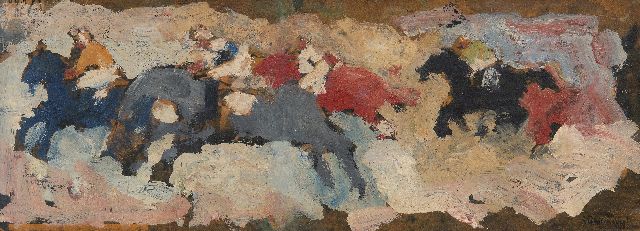 Jan Stekelenburg | Pferderennen, Öl auf Holzfaser, 16,2 x 44,1 cm, Unterzeichnet u.r.
